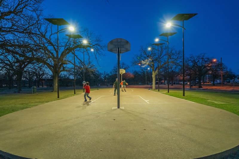 Energy-efficient public park solar street lights for municipalities, reducing energy bills.
