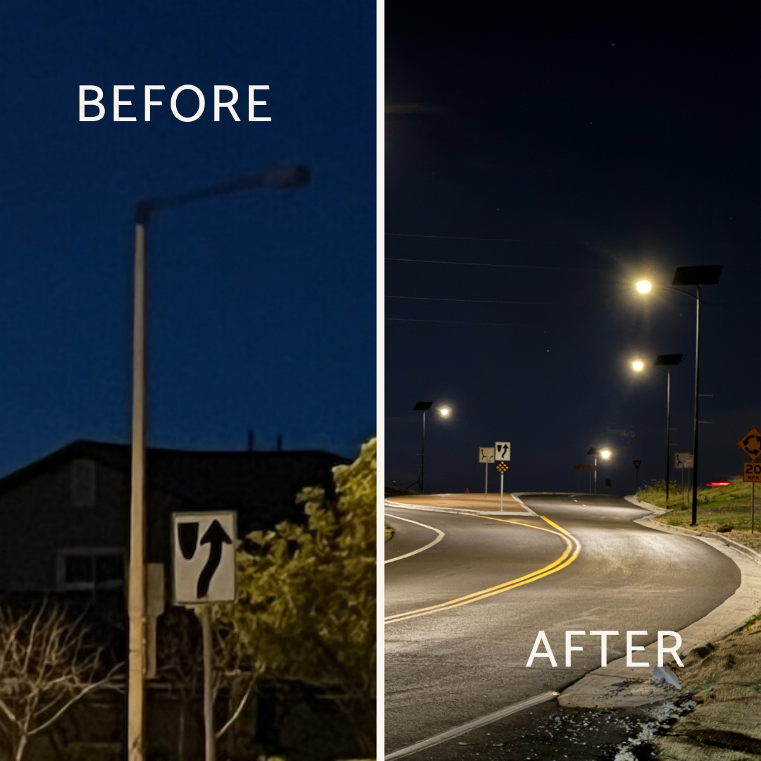 before and after street light vs solar street light