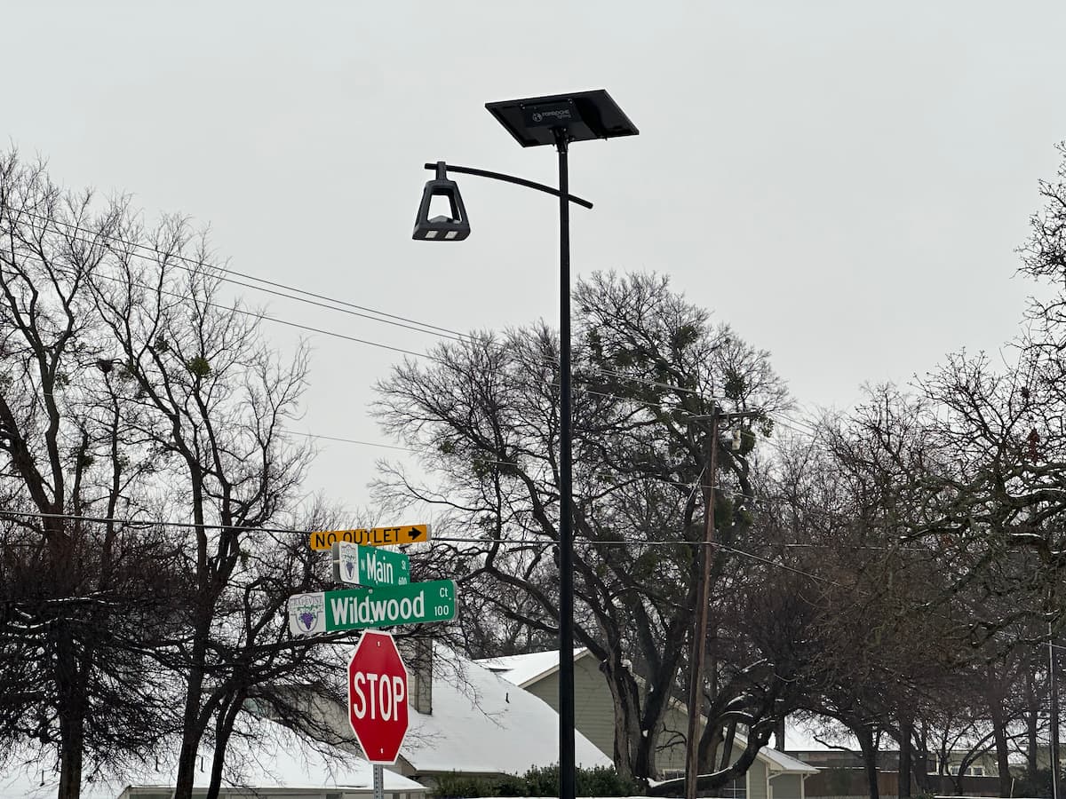 Decorative Solar Streetlight - SmartLight solar streetlight system operating on a Panama City, Florida sidewalk