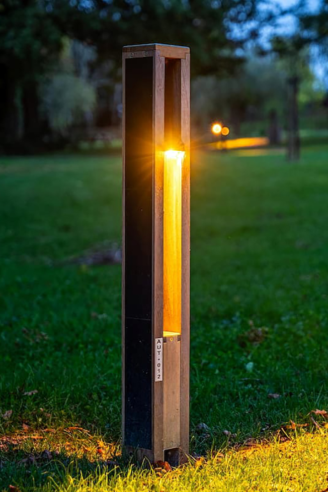 Nowatt solar bollard light with integrated LED illumination for pathway and landscape lighting applications.