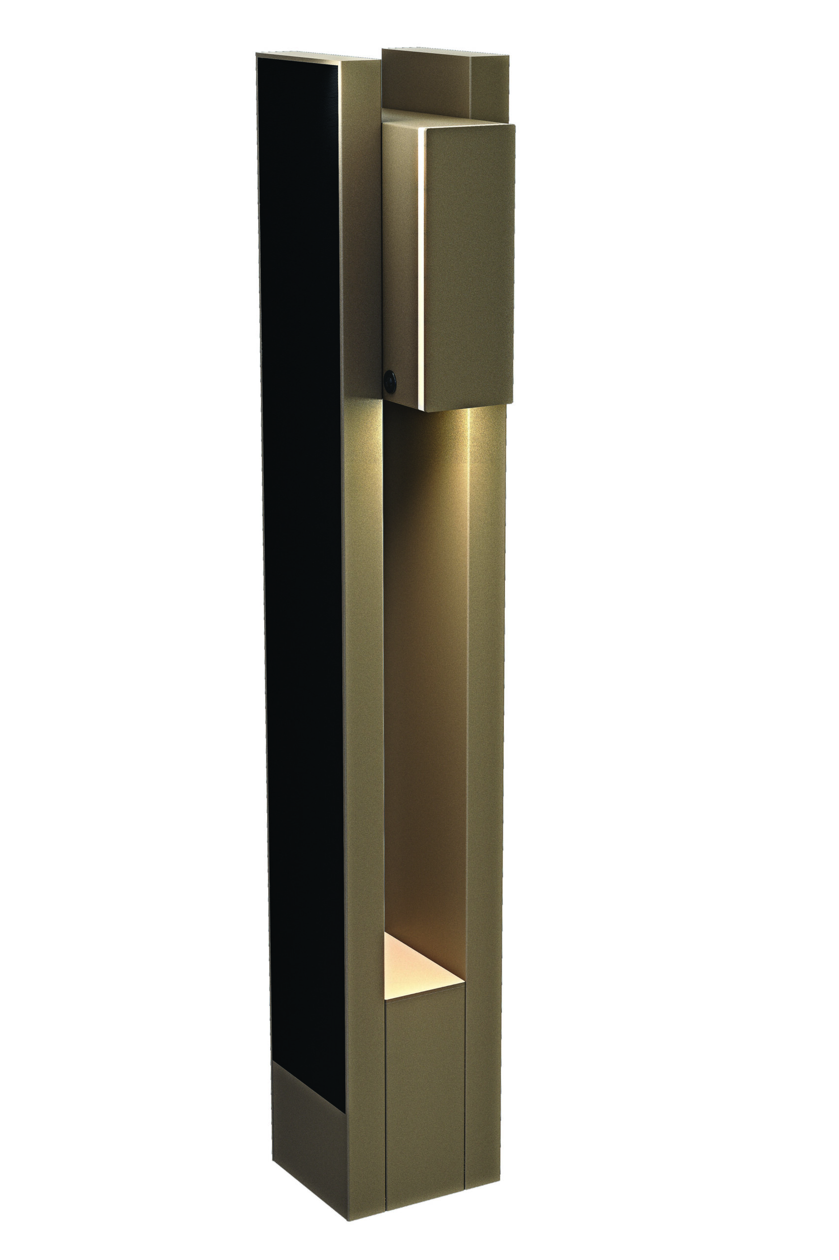 Modern architectural solar bollard light providing focused pathway illumination for pedestrian and landscape applications.
