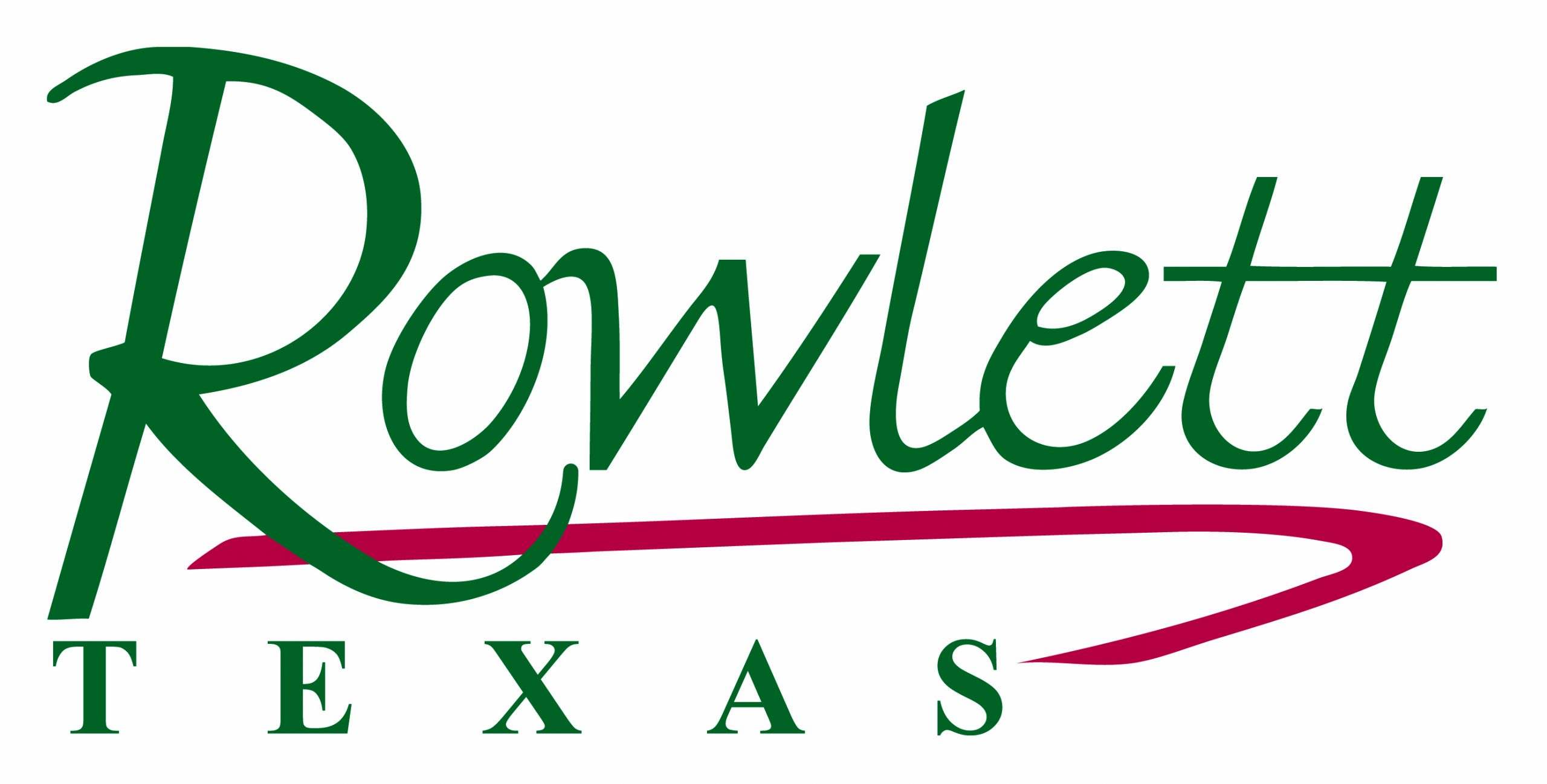 "City of Rowlett, Texas official logo featuring green and maroon stylized text"