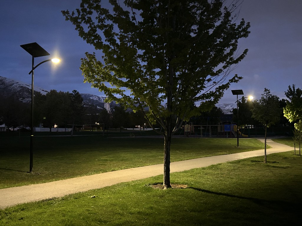 Off-grid SmartLight in a park environment, ensuring safety and visibility without trenching or utility access.
