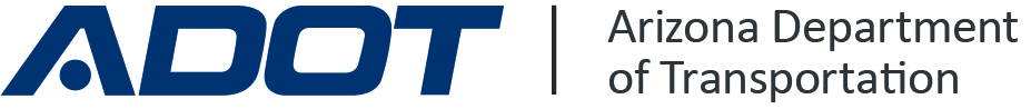 Arizona Department of Transportation ADOT logo with blue text and agency name on white background