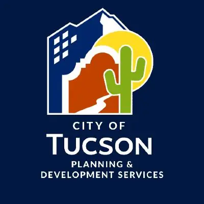 City of Tucson logo with stylized building, cactus, and mountain design alongside city name text