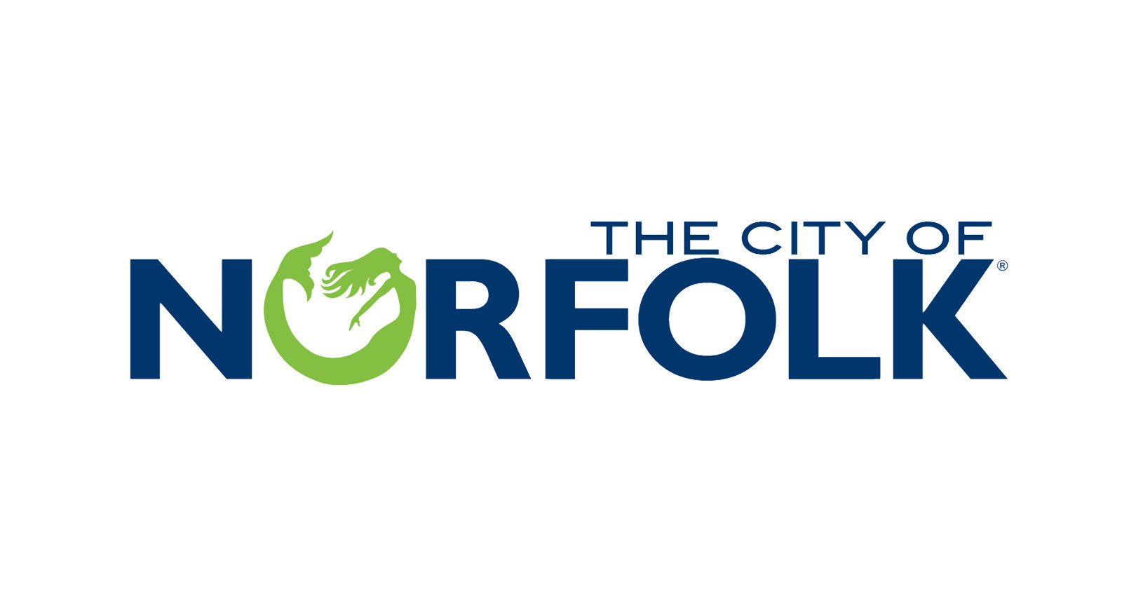 City of Norfolk logo with stylized green mermaid icon and blue text reading “The City of Norfolk”