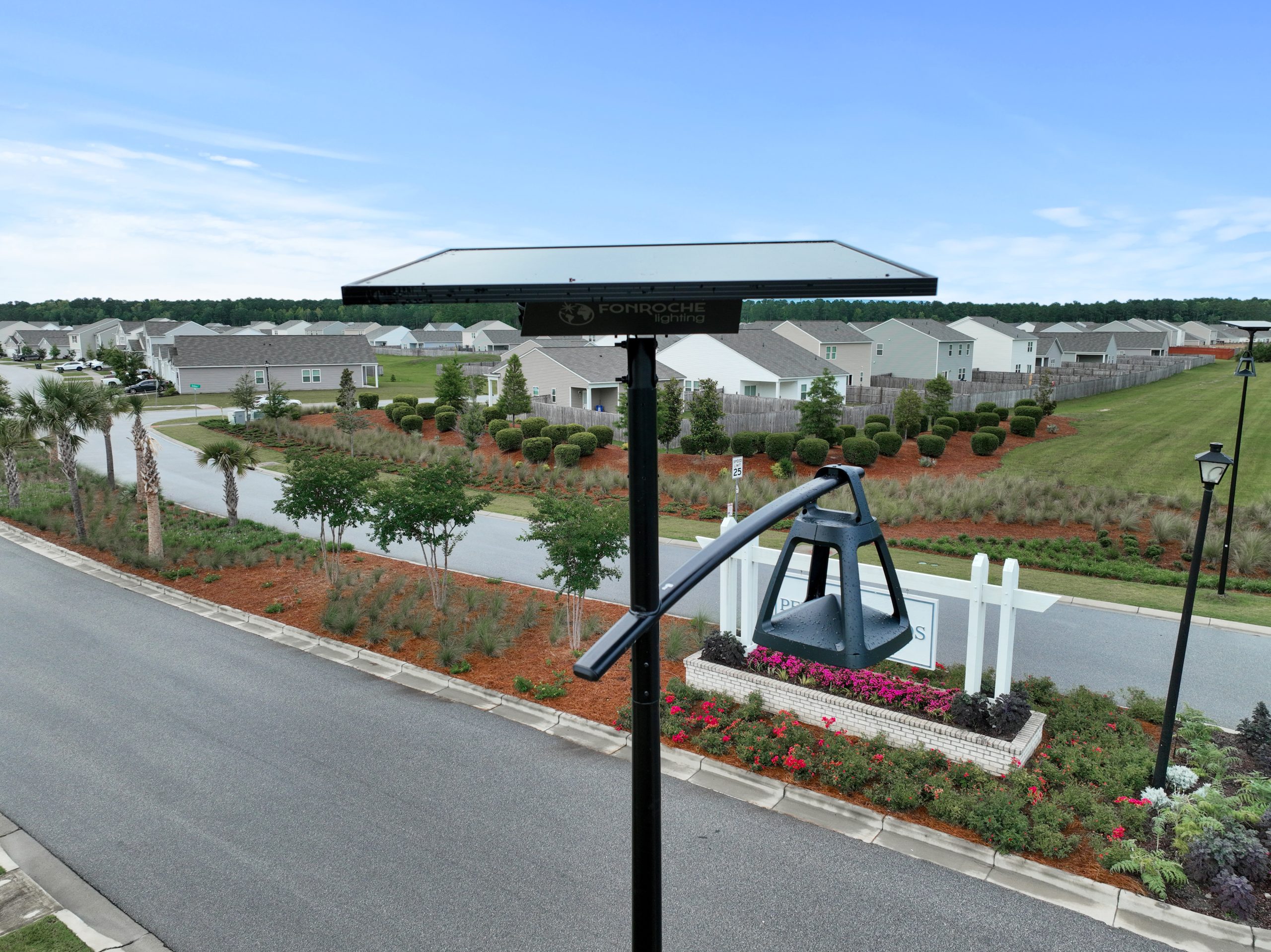 default South Carolina SmartLight solar street lighting system delivering autonomous, grid-free LED illumination for residential developments, roadways, and community infrastructure.
