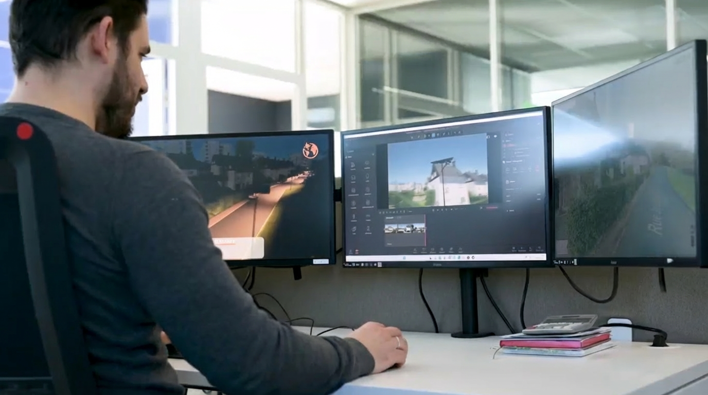 solar-lighting-design-workstation-multi-screen.jpg Engineer designing a solar street lighting layout using photometric software