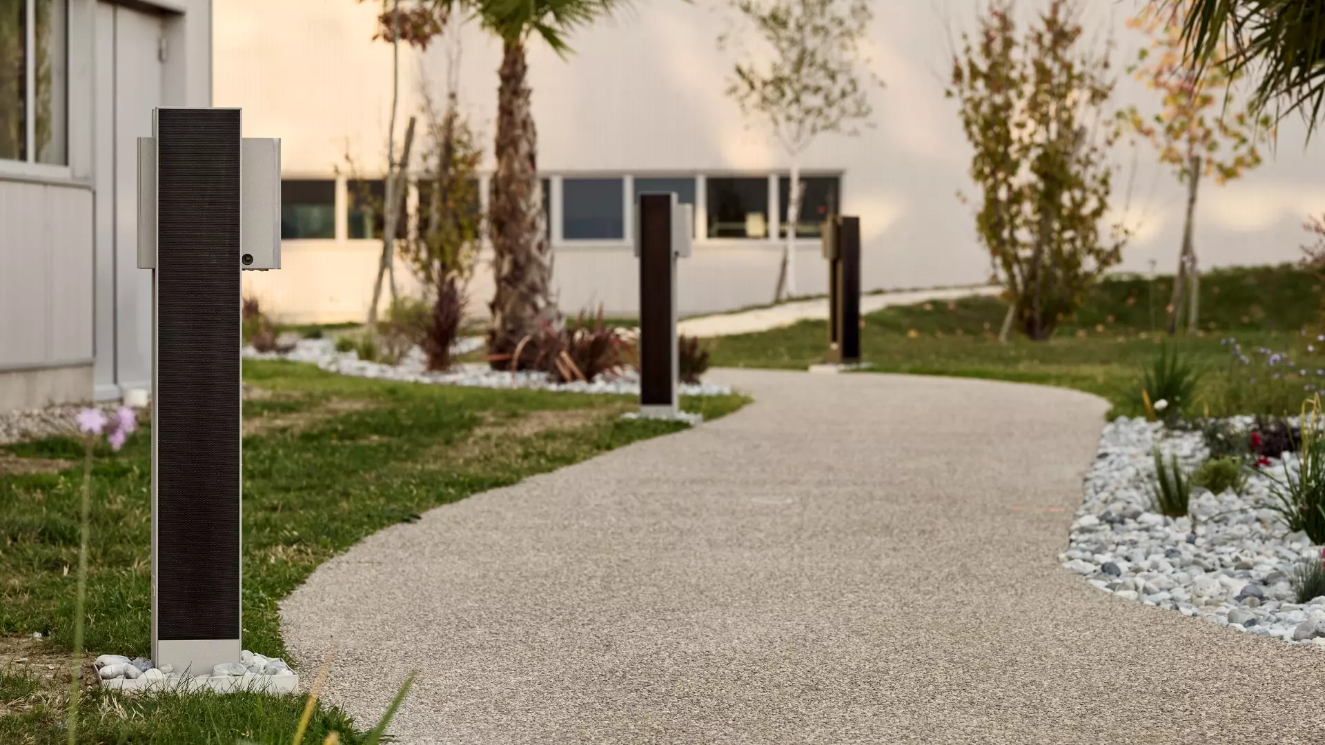 NOWATT Follow solar landscape lighting providing off-grid pathway illumination for pedestrian walkways, campuses, parks, and commercial developments.