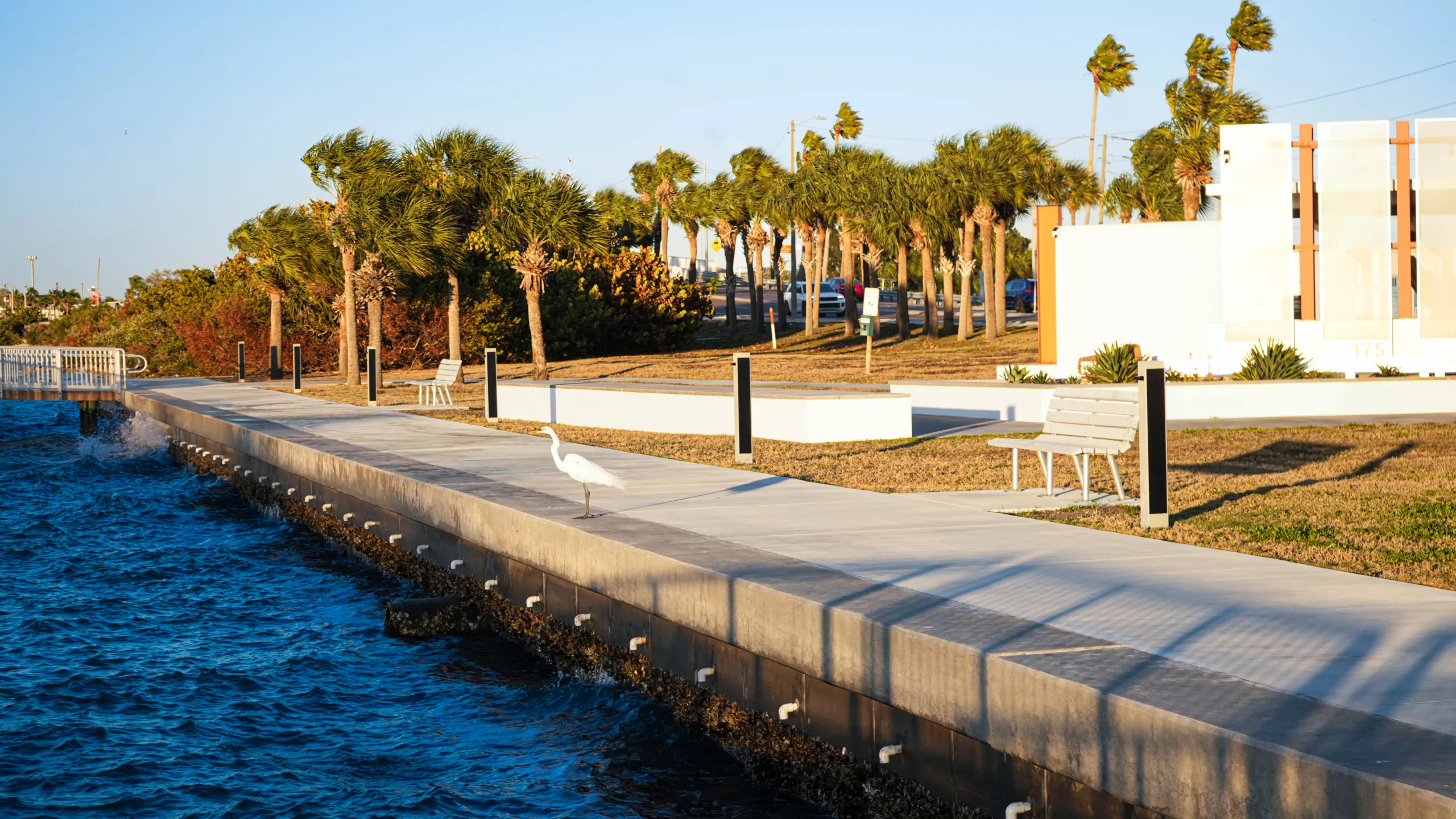 madeira-beach-patriot-park-seawall-solar-bollards.jpg NOWATT BRUT solar bollards illuminating the Patriot Park Seawall waterfront walkway in Madeira Beach, Florida.