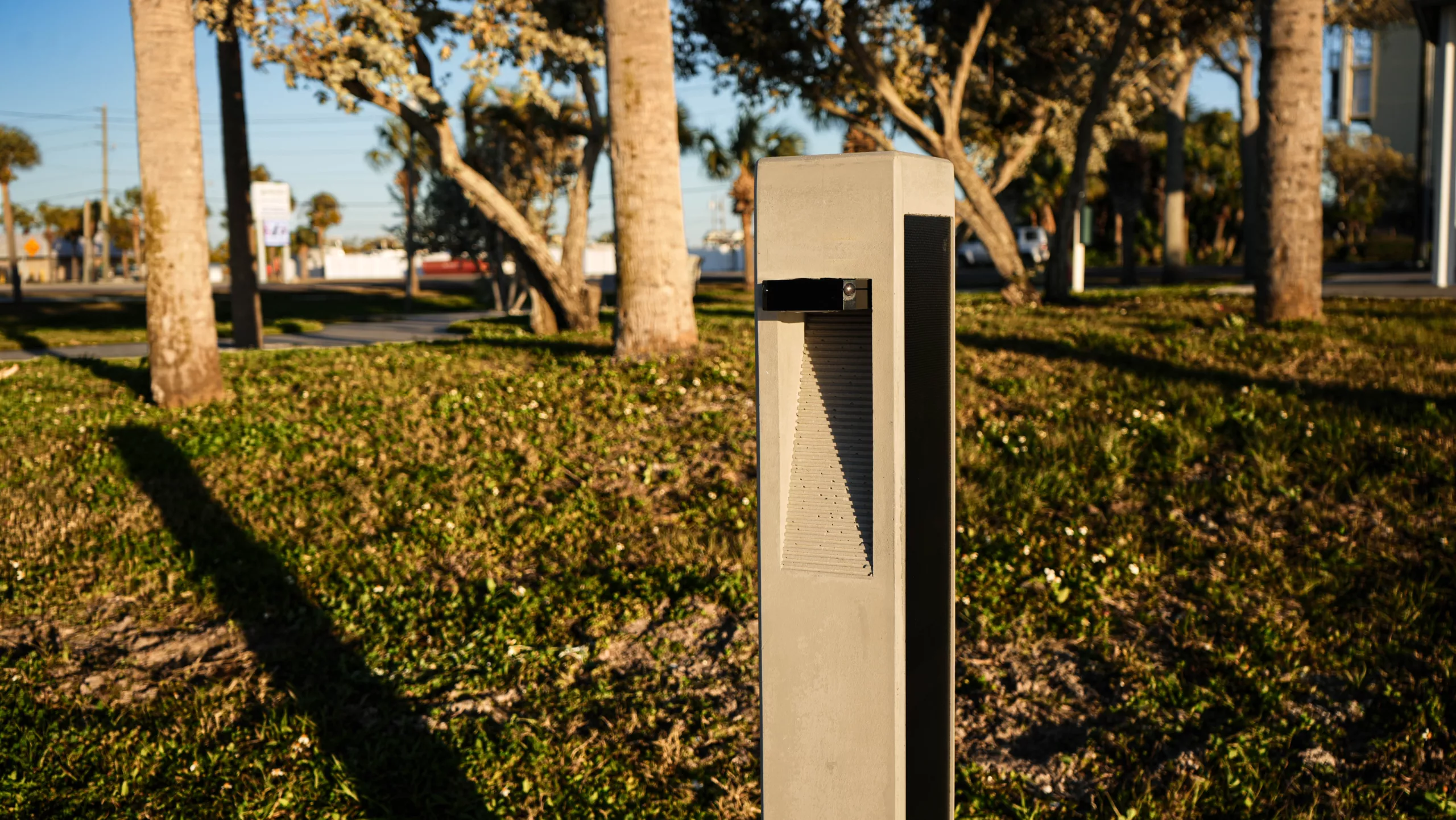 Autonomous solar streetlights illuminating a roadway in Clark County, Nevada.