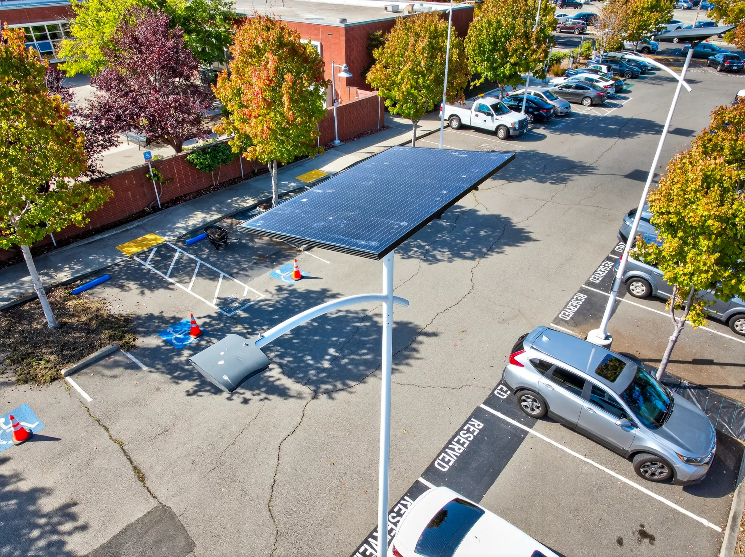 Solar lighting system in a municipal parking lot in Richmond, California