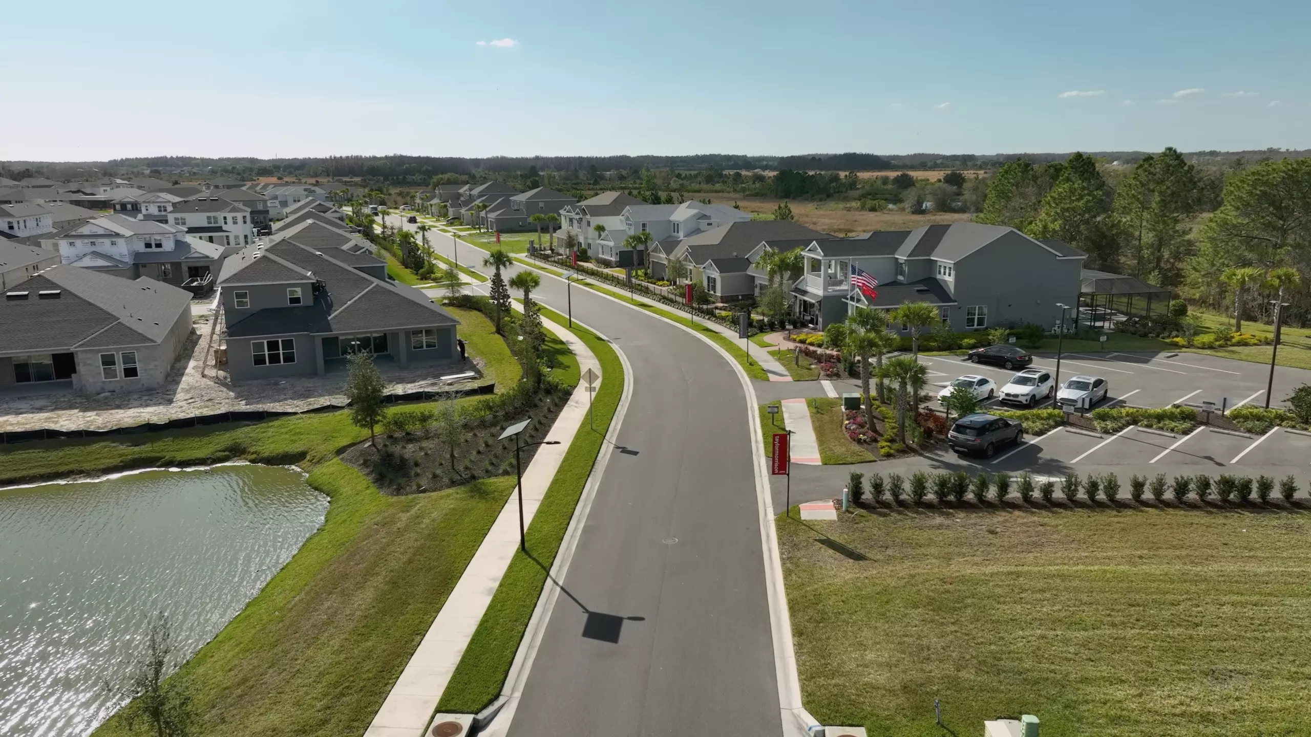 Solar street lighting along a community roadway in Wesley Chapel, Florida